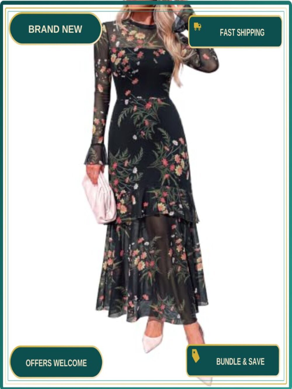 Long Sleeve Floral Maxi Dress for Women Wedding Guest Semi Formal